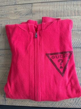 Guess Bright Red Hooded Zip-Up Sweater